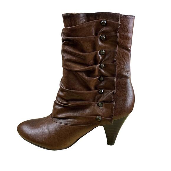 Carlos Castillo Brown Faux Leather Pleated Ruffled Ankel Boots Size 7.5 - Picture 1 of 14